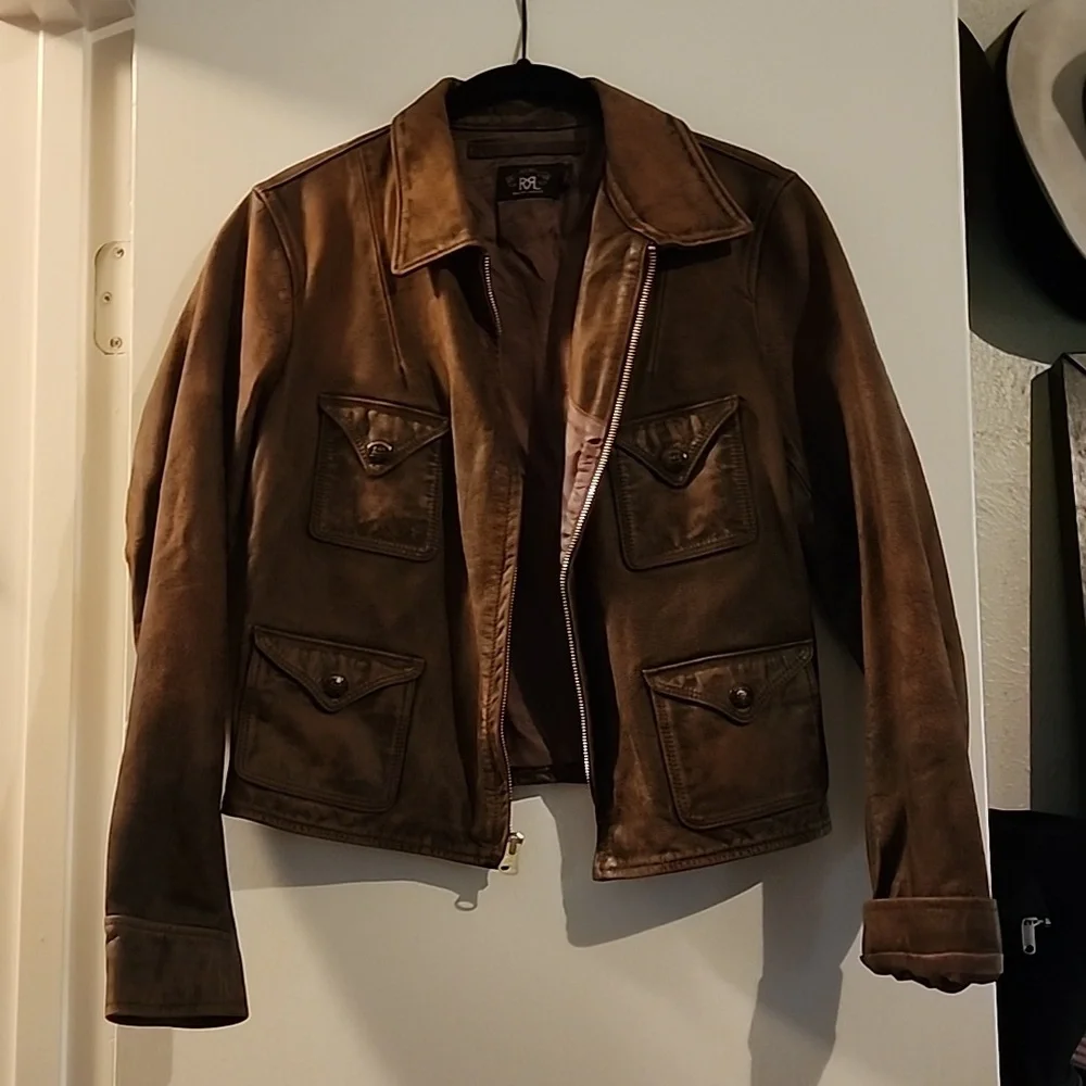 Double RL womens distressed brown leather jacket - Picture 2 of 9